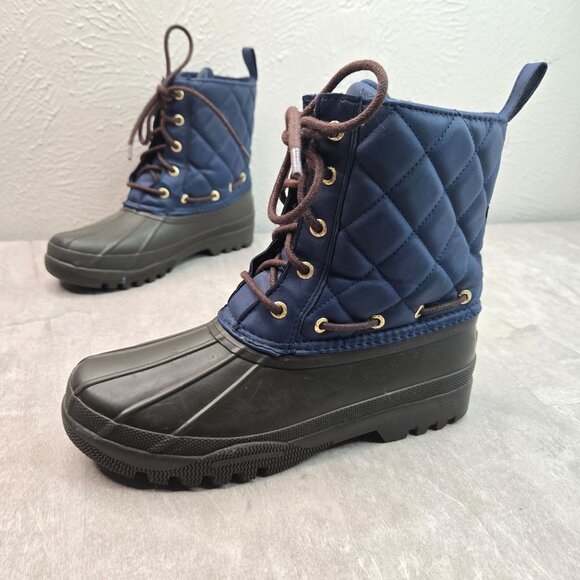 Sperry Outdoor Rain Boot 6 Navy Blue Brown Quilted Gorpcore Rubber Winter Bootie - Picture 1 of 10